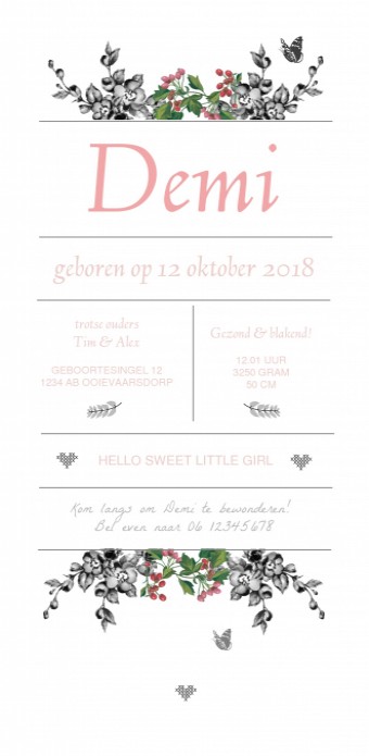 Geboortekaartje flower - Demi