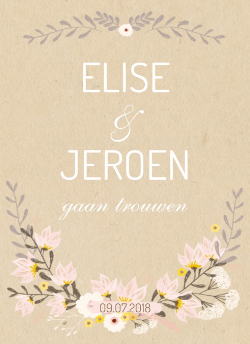 Trouwkaart Flowers pastel