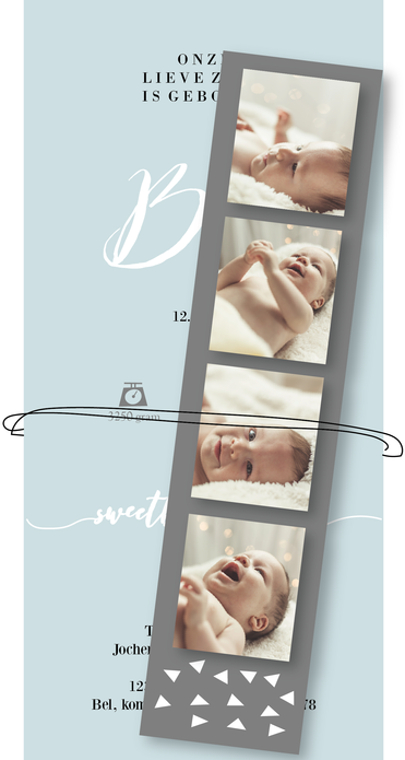 Geboortekaartje met fotostrip - Bas
