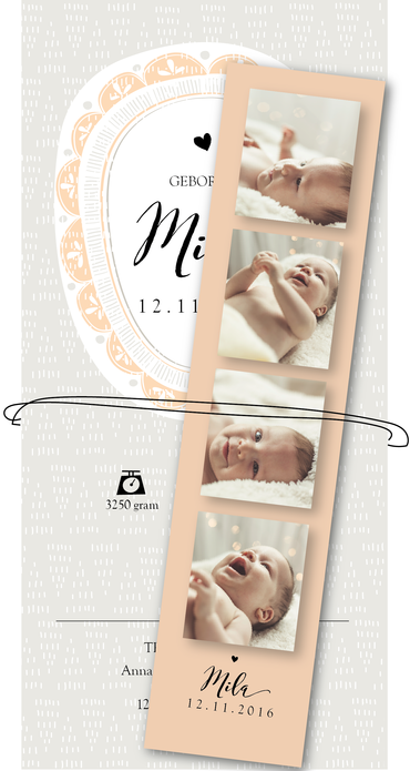 Geboortekaartje met fotostrip - Mila