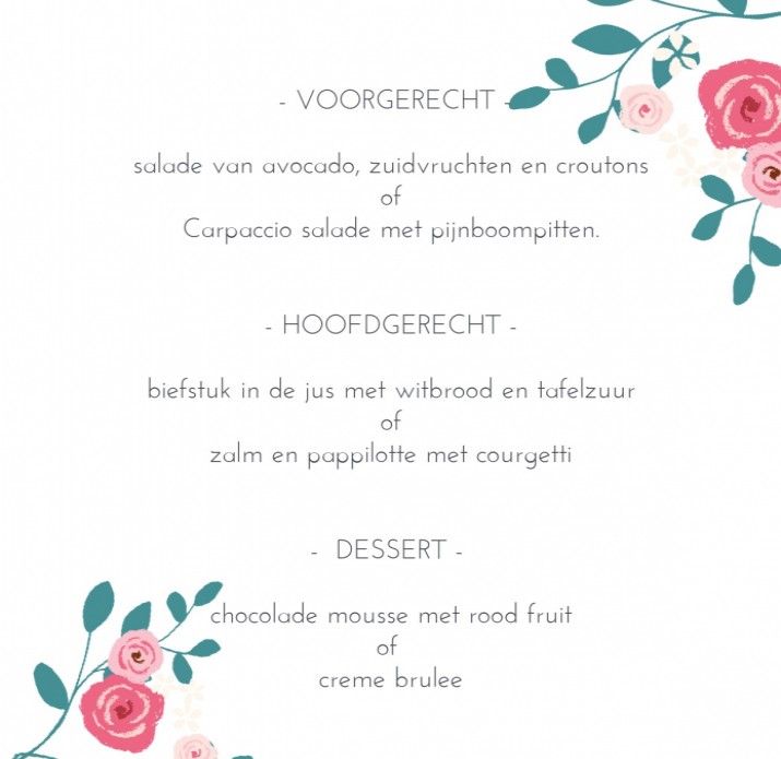 Menukaart Flowers white