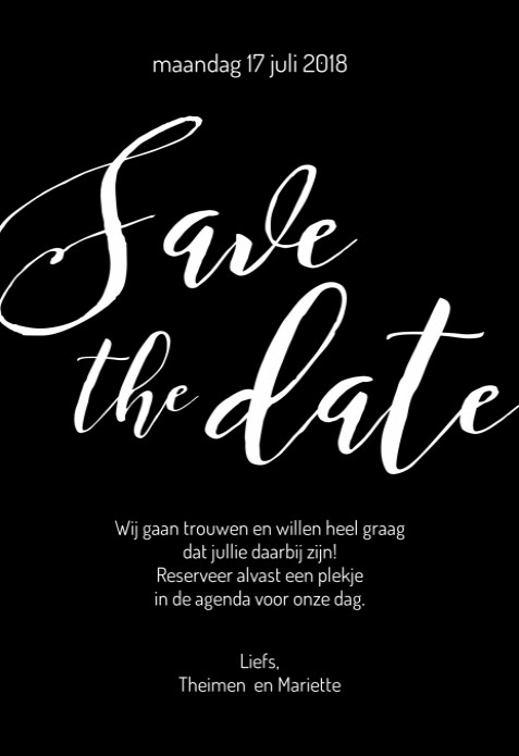 Save the date kaart - zwart wit