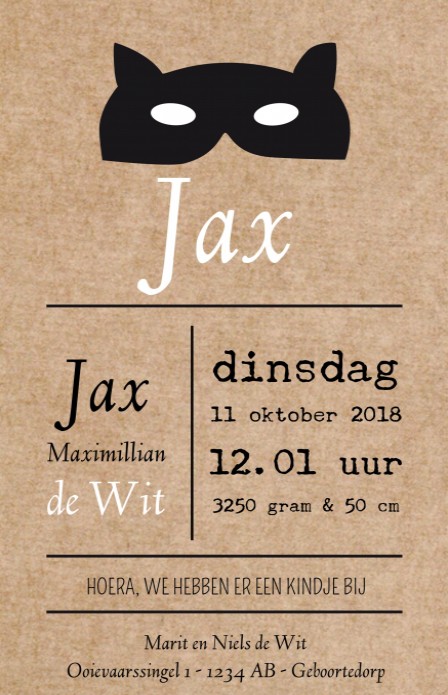 Stoer geboortekaartje - Jax