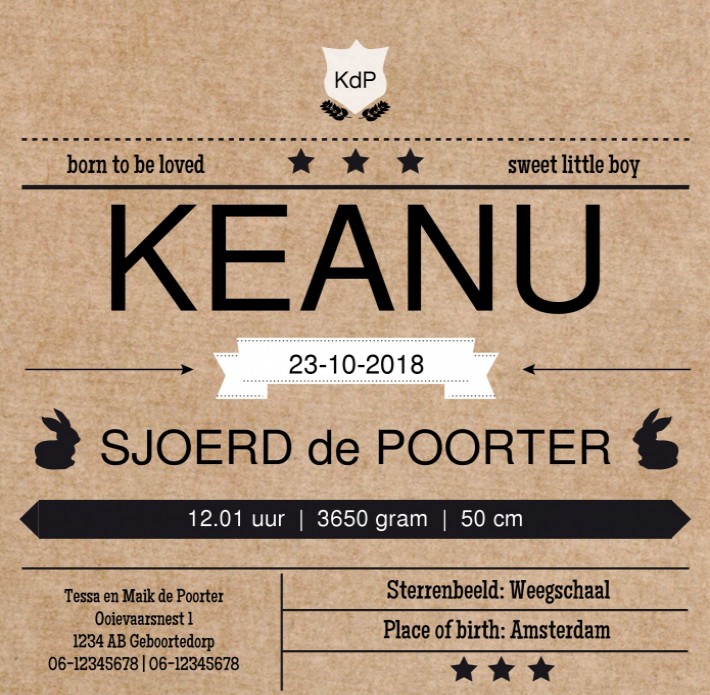 Stoer geboortekaartje - Keanu