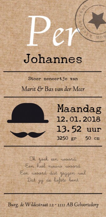Stoer geboortekaartje kraft - Per
