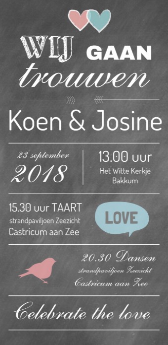 Stoere trouwkaart Letterfun krijt