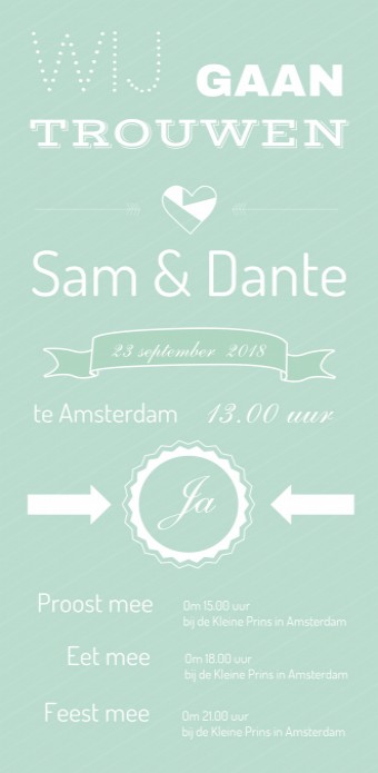 Stoere trouwkaart Letterfun mint