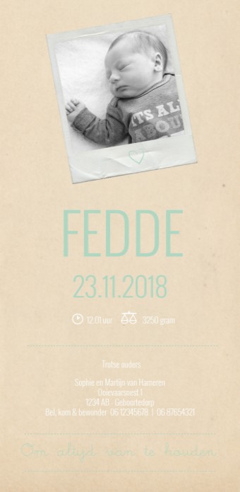 Strak geboortekaartje - Fedde