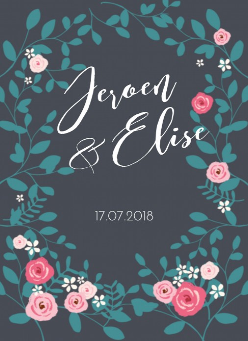 Trouwkaart Flowers grey