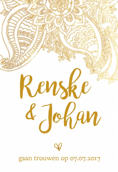 Trouwkaart sierlijk - Hoofdkaart pocketfold goud