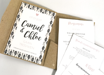 Trouwkaarten pocketfold eigen ontwerp